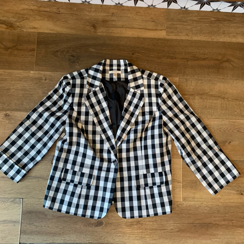 JM COLLECTION women Black and White Checkered Blazer